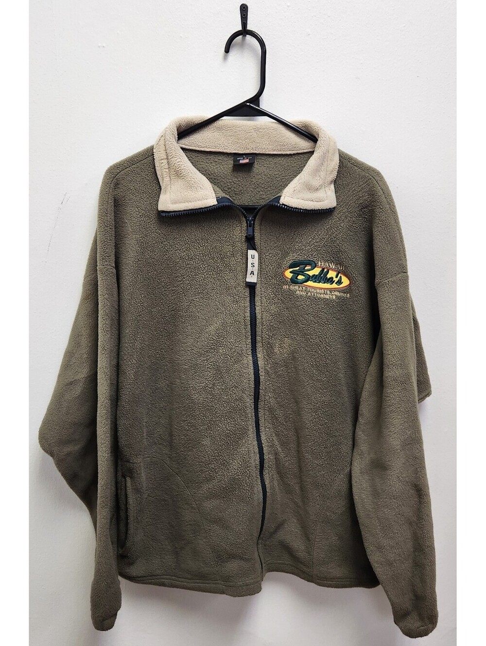 Vintage Bubba Burgers Hawaii Fleece Jacket Full Zip Custom Embroidery USA Large